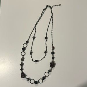 Lia Sophia Black and Purple Long Beaded Double Necklace